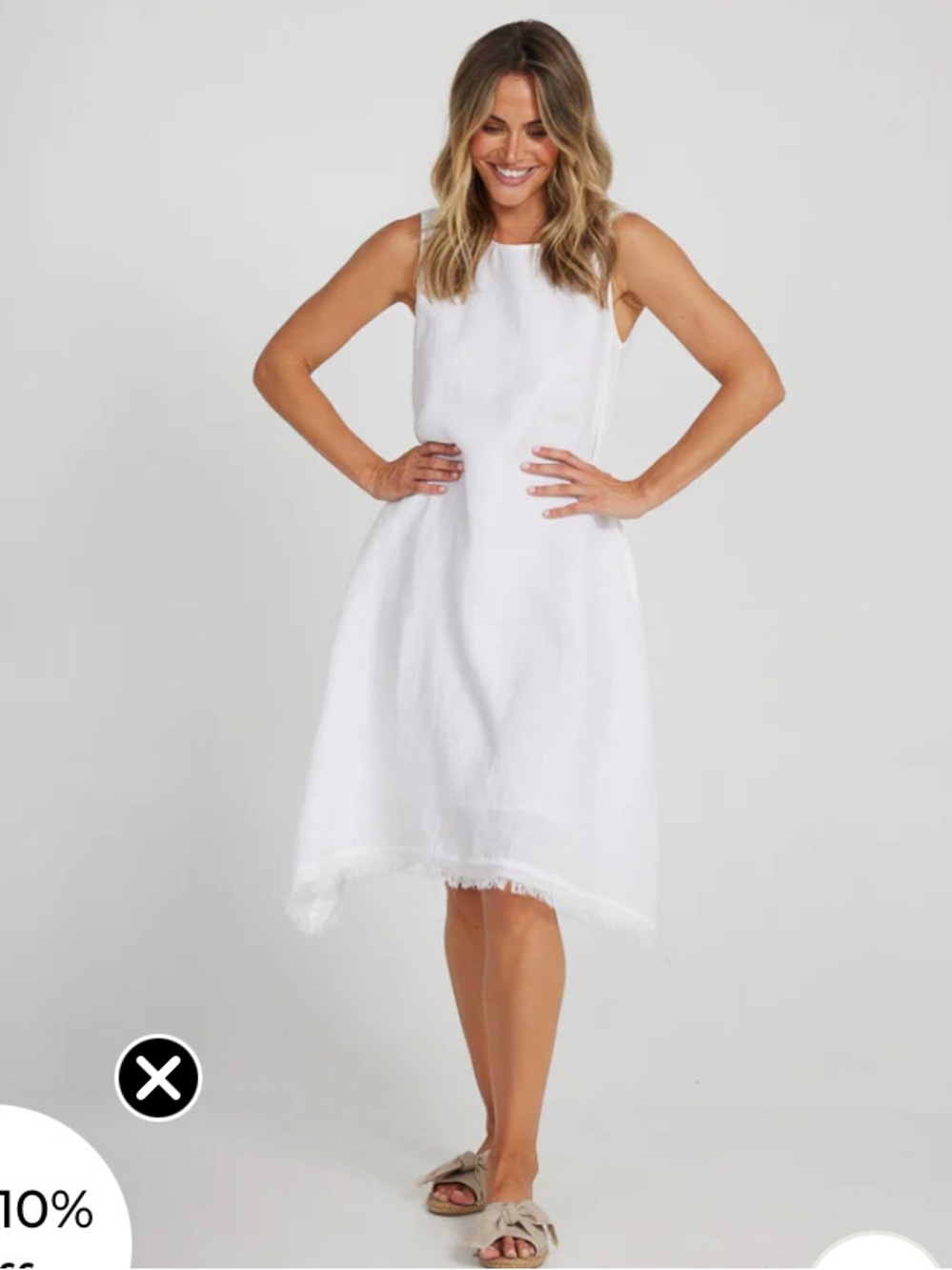 Holiday Trading Miranda Lindn Dress White Sleeveless Midi Frayed Hem New w tags